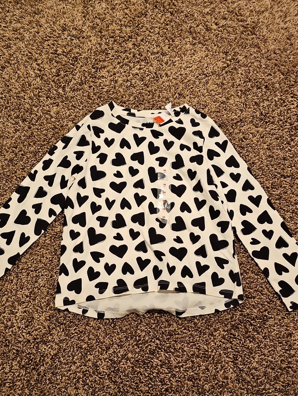Old Navy White Long-Sleeve Shirt with Black Heart Print